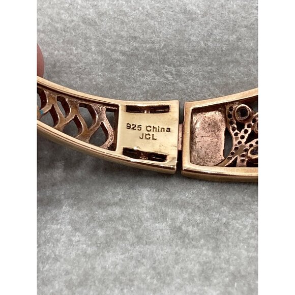 Gold-Plated 925 JCL Silver Bangle Bracelet With Red Gemstone Accents & Intricate - Picture 7 of 9